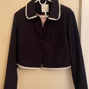 Avec Les Filles Navy Blue Jacket with White Lace Edging New with Tags